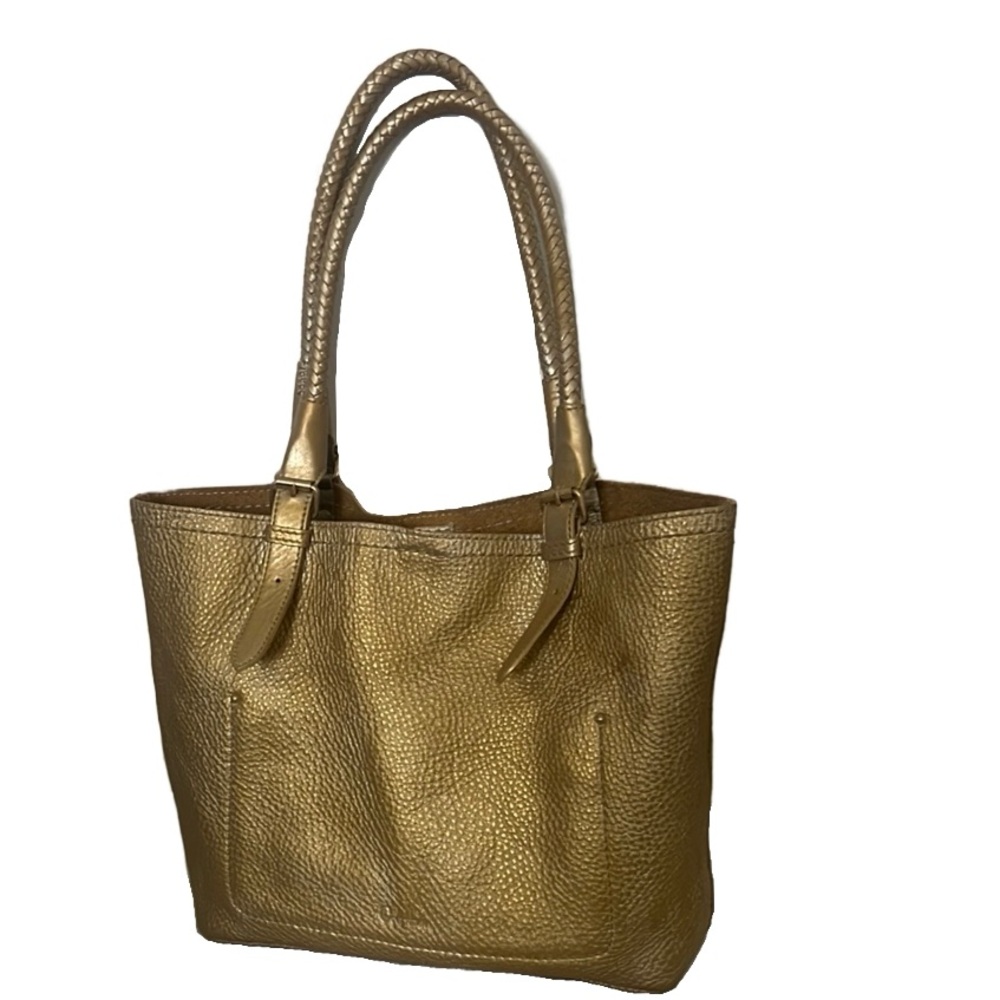 Cole Haan Genuine Grosgrains Leather- Gold Tote Bag with Structured Design